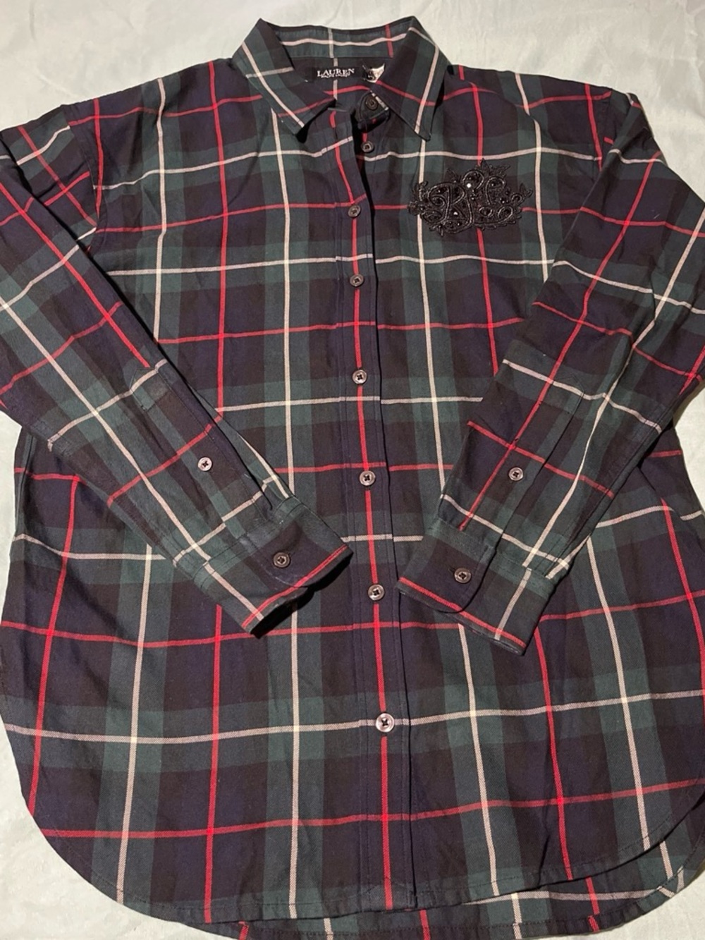 Ralph Lauren Black Plaid Button-Down Shirt with Red & Green Windowpane